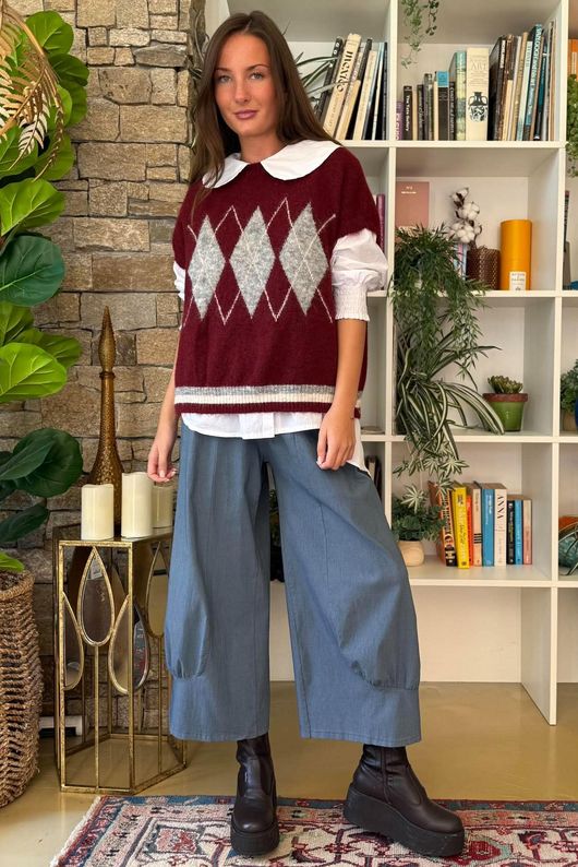 Zeta Otto Argyle Tank Burgundy